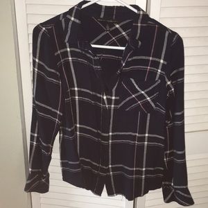 Navy, pink and white flannel top